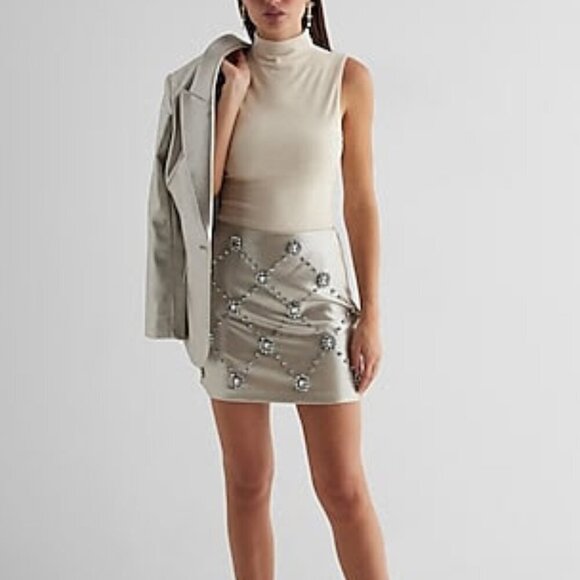 High Waisted Metallic Embellished Mini Skirt - Picture 2 of 6